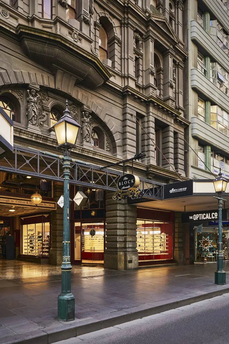 The Beehive building at 94 Elizabeth Street, Melbourne, beside the Block Arcade entrance